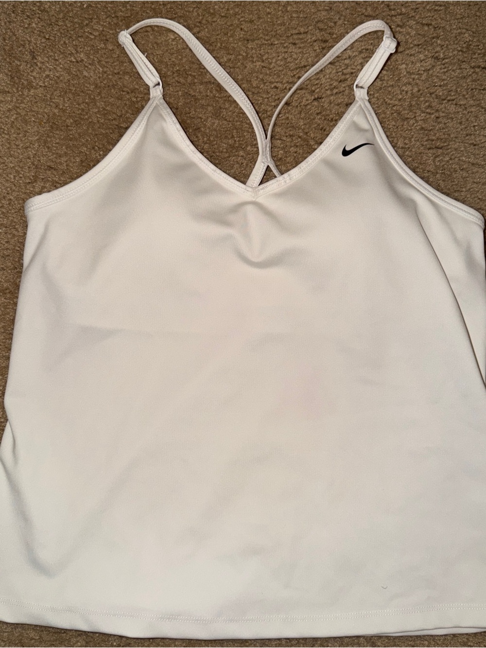 Nike White Strappy Athletic Tank Top with Built-in-Bra